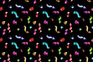 Vibrant confetti pattern on black background. Perfect for celebrations, festive designs, and adding a joyful touch to projects. vector