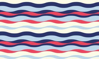 Vibrant wavy stripes in blue, red, and cream create a cheerful, summery pattern. Perfect for textile design, website backgrounds, or any project needing a playful, nautical vibe. vector