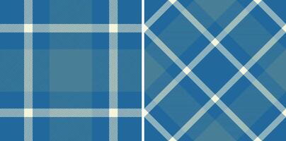 Two seamless blue plaid patterns classic and diagonal. Versatile textures ideal for fashion, home decor, and web design. Stylish, timeless, and evokes feelings of comfort and tradition. vector