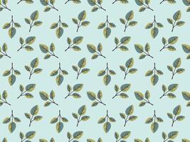Charming seamless pattern featuring stylized leaves on a pastel blue background. Perfect for textile design, wallpaper, or website backgrounds. Evokes feelings of serenity and nature. vector