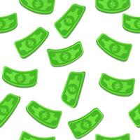 Seamless pattern with falling money or dollar bills for 2D game, banner or textile. Flying dollars set vector