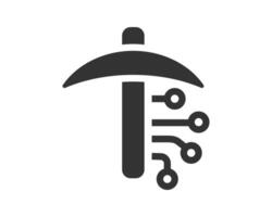 Pickaxe icon with circuit board, representing digital extraction or cryptocurrency mining. Perfect for tech, finance, blockchain, and investment themes. Clean, modern design. vector