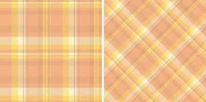 Two pastel plaid patterns in peach yellow. A cozy, warm, retro, textile style. Suitable for backgrounds, fabrics, or creative projects needing a classic touch. vector