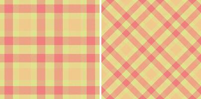Pastel pink and yellow plaid patterns. Two seamless textile designs, perfect for fashion, home decor, or web design. Versatile and stylish, these cheerful textures evoke warmth and spring. vector
