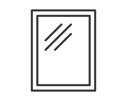 Simple line art illustration of a rectangular mirror with three diagonal lines suggesting reflection. Perfect for interior design, lifestyle concepts and home improvement. vector