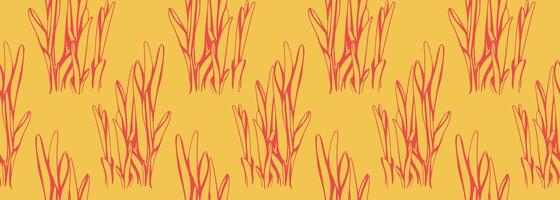 Vibrant coralred stylized grass pattern on a sunny yellow background. Perfect for textile designs, wallpapers, branding, or any project needing a cheerful, summery feel. vector