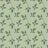 Elegant seamless pattern featuring delicate teal and olive green leaves on a soft mint background. vector