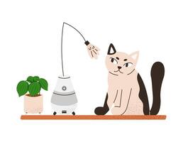 Automatic cat toy. Interactive toy. Pet with electronic device. Flat illustration isolated on white background. vector