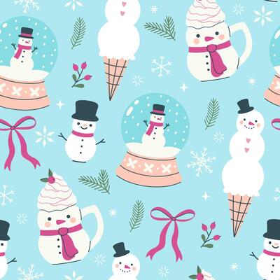 Cute seamless Christmas pattern with snowmen. graphics.