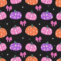 Colorful pumpkins and bows pattern design vector