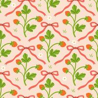 strawberry pattern with ribbons and greenery vector