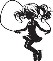 Girl Skipping Rope with Playful Expression Active Kids Silhouette vector