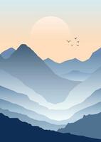 Minimal Abstract mountain landscape background against sunset sky vector