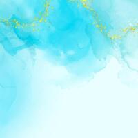 Hand painted teal coloured alcohol ink background with gold glitter elements vector