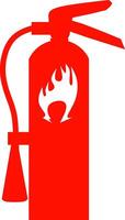 Fire extinguisher with flame logo icon houette illustration isolated. Fit for safety signs of building vector