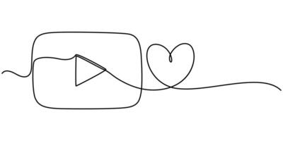 Play media button play button with love shape continuous one line drawing vector