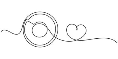 Play Button Webpage User Interface Icon In Thin Line Style With Love Shape Continuous One Line Drawing vector