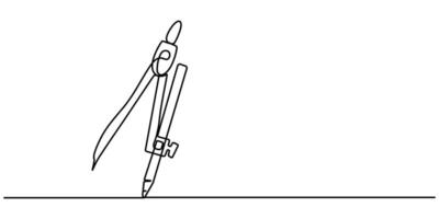 Continuous one line of drawing compass in silhouette on a white background. Linear stylized vector