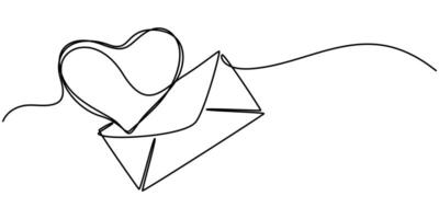 Continuous one line art drawing illustration of a letter with heart shape. vector