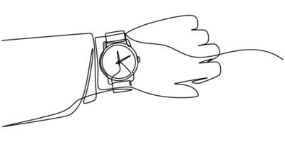 Continuous single line sketch drawing of people hand wearing wrist watch vector