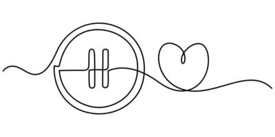 play icon with love shape continuous one line drawing vector