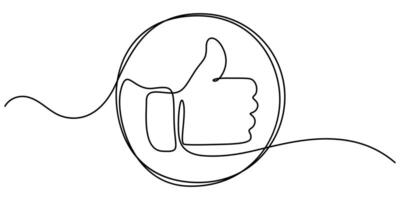 One continuous line drawing of like hand showing thumb up, Continuous line drawing of like vector