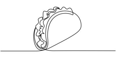 Continuous One Line Drawing of Taco Icon. Hand Drawn Symbol Illustration. vector