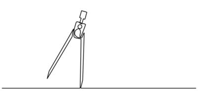 ontinuous one line art compass divider con. single line, one continuous line vector