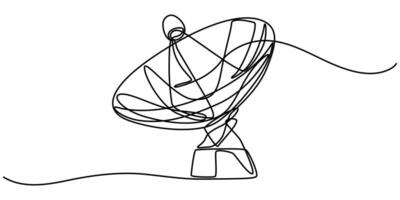 Continuous line drawing of satellite dish, object one line single line art vector