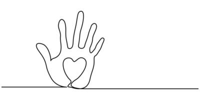 hand print with heart continuous one line drawing vector