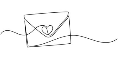 love letter envelope opening one line drawing continuous minimalist art illustration vector
