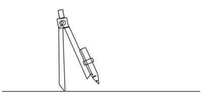 pencil compass continuous one line drawing, Drawing Compass Continuous Line Art Illustration vector