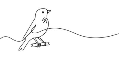 Bird on a branch. Continuous one line drawing illustration vector