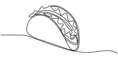 Continuous One Line Drawing of Taco Icon, Single Line Illustration vector