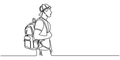 Continuous single line sketch drawing art of college campus student woman vector