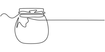 Continuous one line drawing of honey pot illustration Premium vector