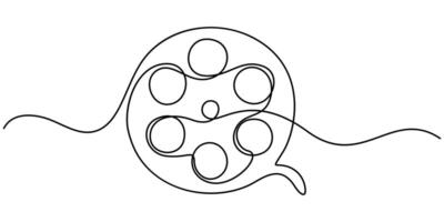 Continuous one line drawing of Retro classic movie film reel vector