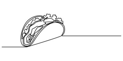 Continuous Single Line Drawing of a Delicious Mexican Taco Illustration vector