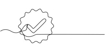 Continuous line drawing of check mark. One continuous line tick. Continuous line drawing of tick vector