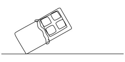 World Chocolate day. Continuous one line drawing of half opened chocolate bar hand drawn vector