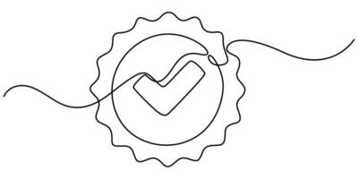 Continuous one line art verify check mark icon isolated illustration vector