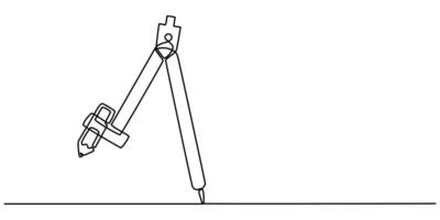 Continuous One Line Icon Drawing Compass Editable vector