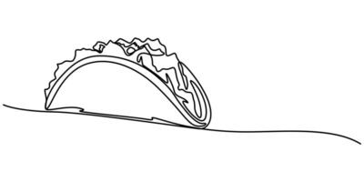 Tacos Mexican Food continuous line drawing. Food and drink concept vector