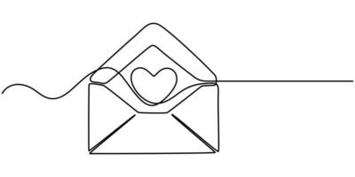 Love Letter Envelope with Heart Continuous Line Drawing vector