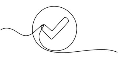Continuous line drawing of check mark. Tick one line icon. One line drawing background illustration vector