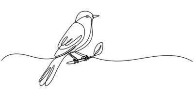 Bird on branch continuous one line drawing illustration vector