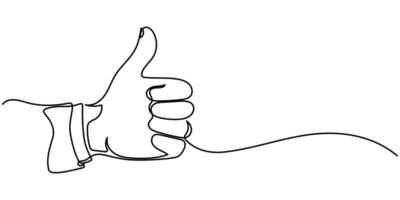 Continuous line drawing of like icon. Thumb up in one line drawing vector