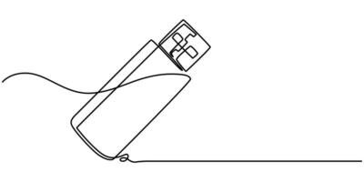 Continuous outline of a Flash drive, Continuous line drawing USB Flash Drive icon vector