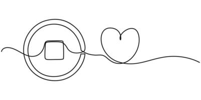 Play Button Doodle with love shape continuous one line drawing vector