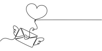 Envelope with love shape Continuous Line Drawing with an Editable Stroke vector